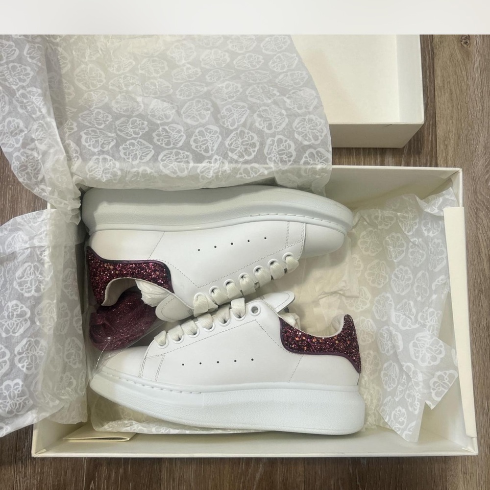 Alexander McQueen White and Pink Sneakers with Signature Oversized Sole